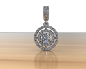 This exquisite custom pendant is crafted from white gold and a double halo to complement a single karat diamond in the center. 