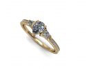 This stunning design features a pear-cut stone encompassed by a gold band.  The diamond detailing around this ring gives it a classy and elegant feel perfect for any bride to be. 