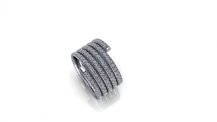 This is an exquisite custom design.  Giving the stacked ring feel this white gold brand is crested with the most beautiful diamonds to compliment it. 