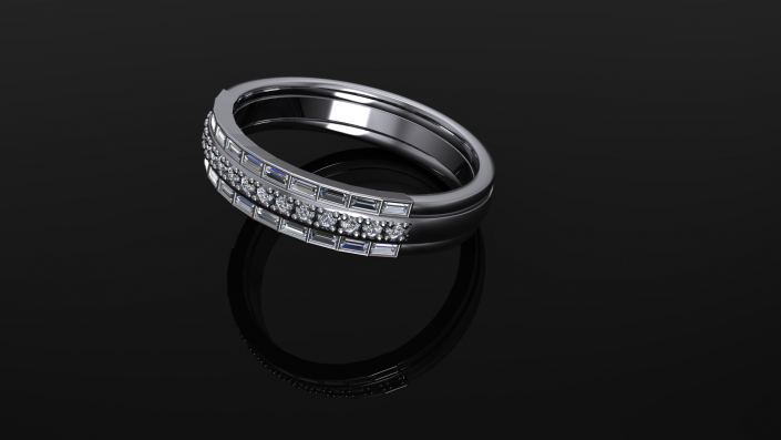 This stunning white gold ring with three layers of diamond embellishments crafted to have a "stacked" ring look. 