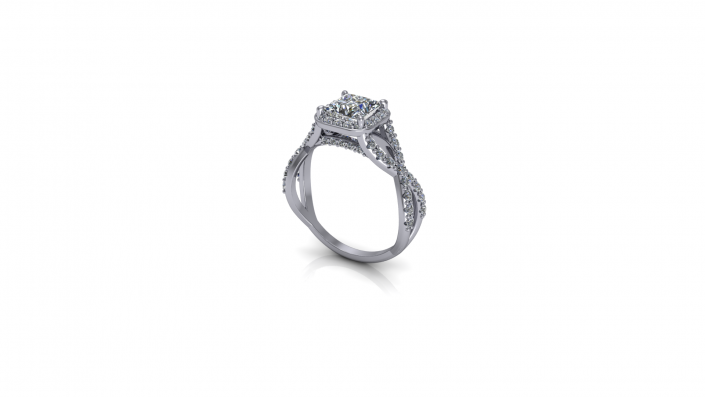 This ring is a J Oliver custom design.  The perfect custom piece to ask the big question with, displaying a beautiful square diamond and twisted band design. 